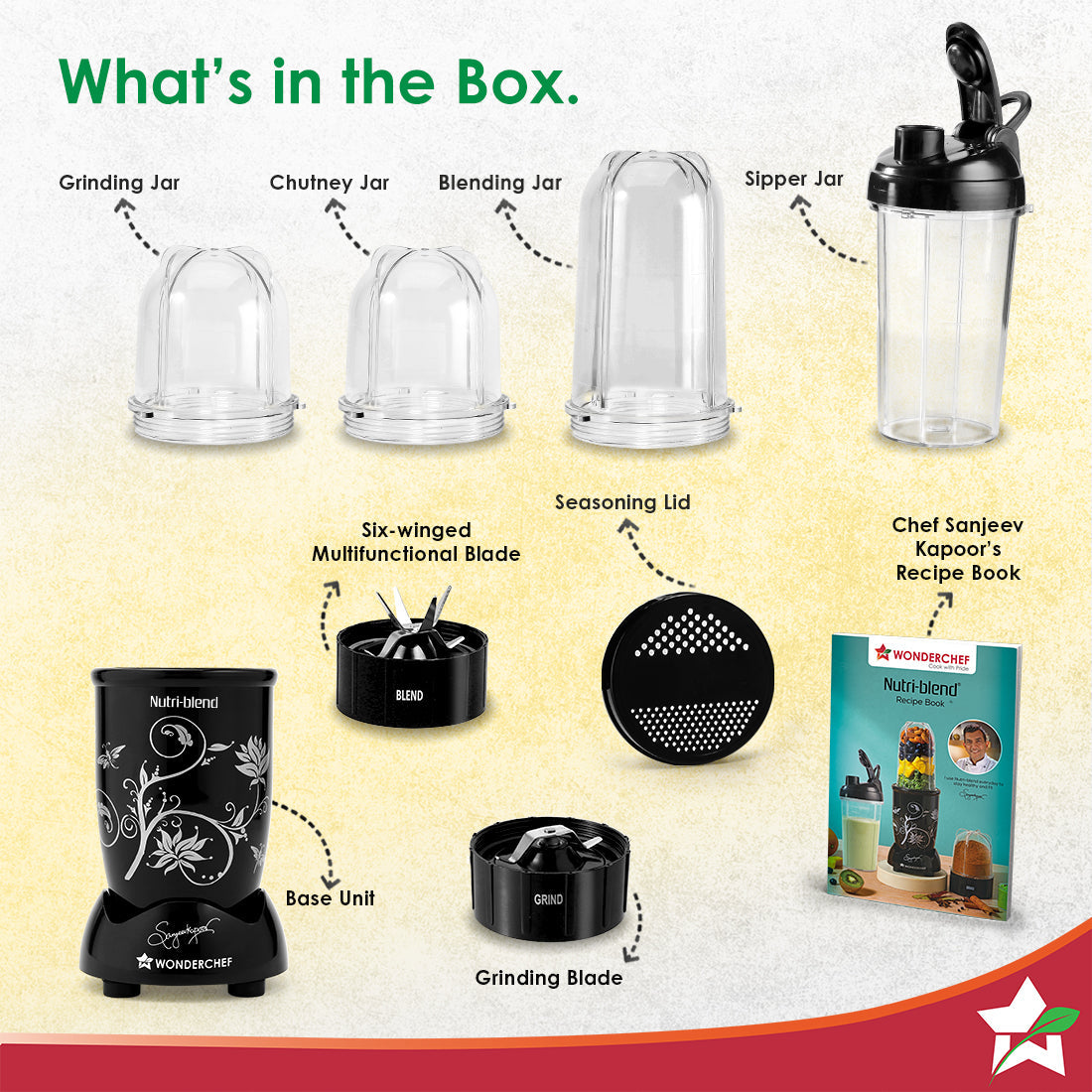 Nutri-blend 500W Mixer Grinder, 22000 RPM Motor, Smoothie Maker, Masala Grinder, Chutney Blender, 3 Unbreakable Jars & Sipper Jar, Recipe Book by Chef Sanjeev Kapoor, 2 Yr Warranty, Black