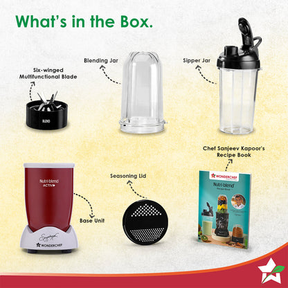 Nutri-blend Activ Mixer Grinder Blender, Smoothie Maker, 500W 22000 RPM 100% Full Copper Motor, 2 Unbreakable BPA Free Jars, SS Blades, 2 Year Warranty, Recipe book by Chef Sanjeev Kapoor, Red