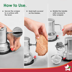 Wonderchef Stainless Steel Coconut Scraper for Kitchen, Vacuum Base, Rotatable Handle, Manual Operation, Silver