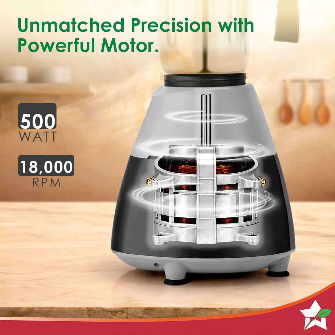 Wonderchef Vista Plus Mixer Grinder for Kitchen, 500W, 3 Multi-purpose Jars, Stainless-steel Blades for Masala, Chutney,
