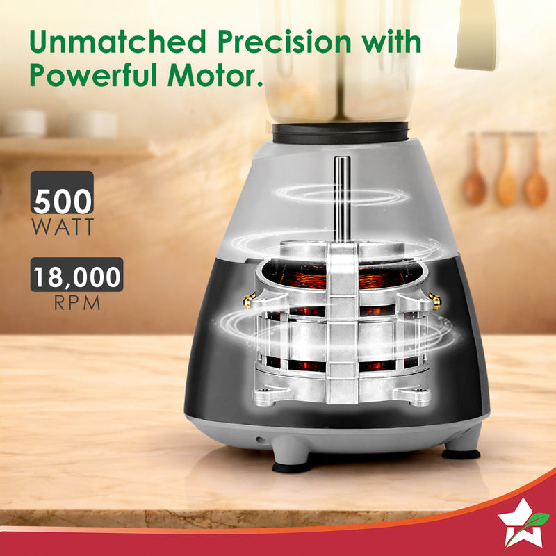 Wonderchef Vista Plus Mixer Grinder for Kitchen, 500W, 3 Multi-purpose Jars, Stainless-steel Blades for Masala, Chutney,