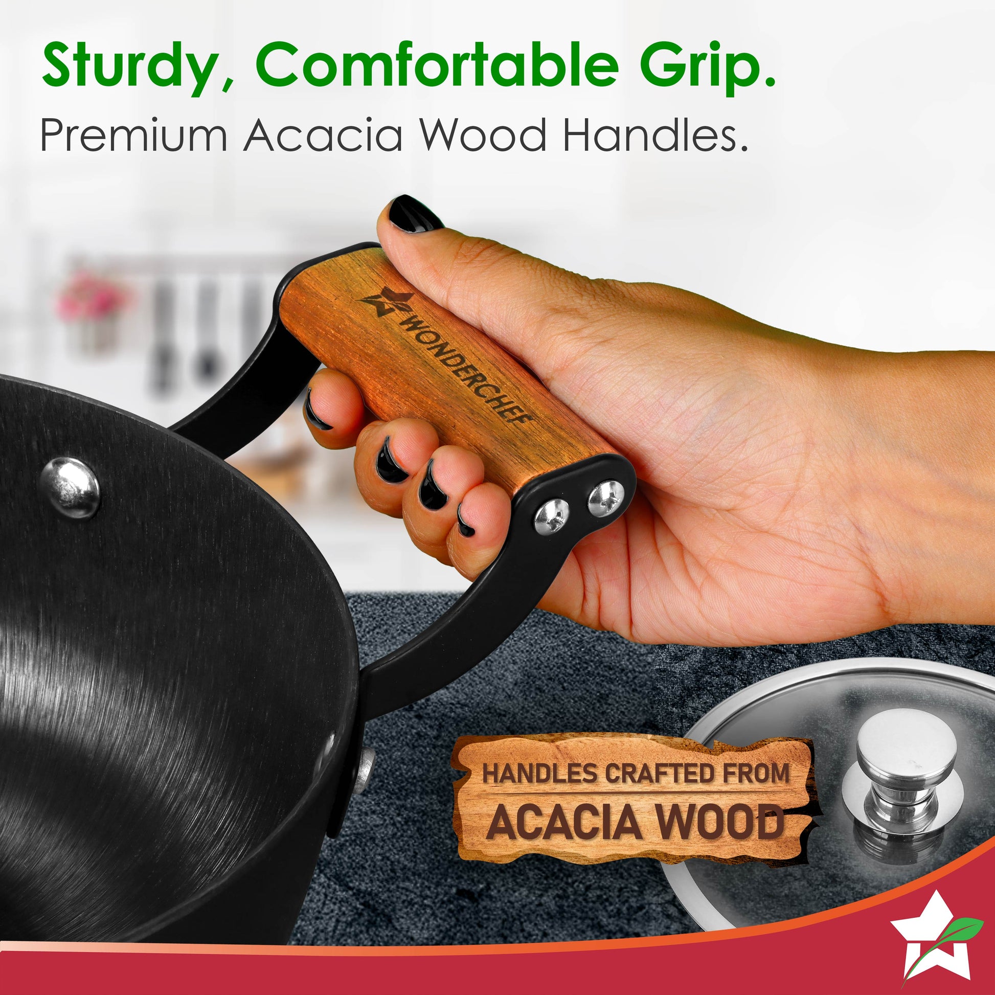 Ferro Light-weight Cast-iron Casserole & Glass Lid, 24cm, 40% Lighter, Pre-seasoned with 100% Vegetable Oil, Chemical-free, Induction-friendly, Long Cool-touch Wood Handles, 10-Yr Warranty