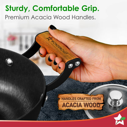 Ferro Light-weight Cast-iron Casserole & Glass Lid, 24cm, 40% Lighter, Pre-seasoned with 100% Vegetable Oil, Chemical-free, Induction-friendly, Long Cool-touch Wood Handles, 10-Yr Warranty