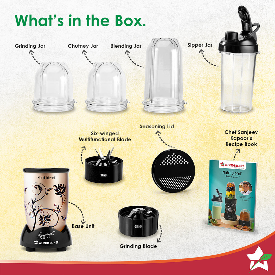 Nutri-blend 500W Mixer Grinder, 22000 RPM Motor, Smoothie Maker, Masala Grinder, Chutney Blender, 3 Unbreakable Jars & Sipper Jar, Recipe Book by Chef Sanjeev Kapoor, 2 Yr Warranty, Champagne