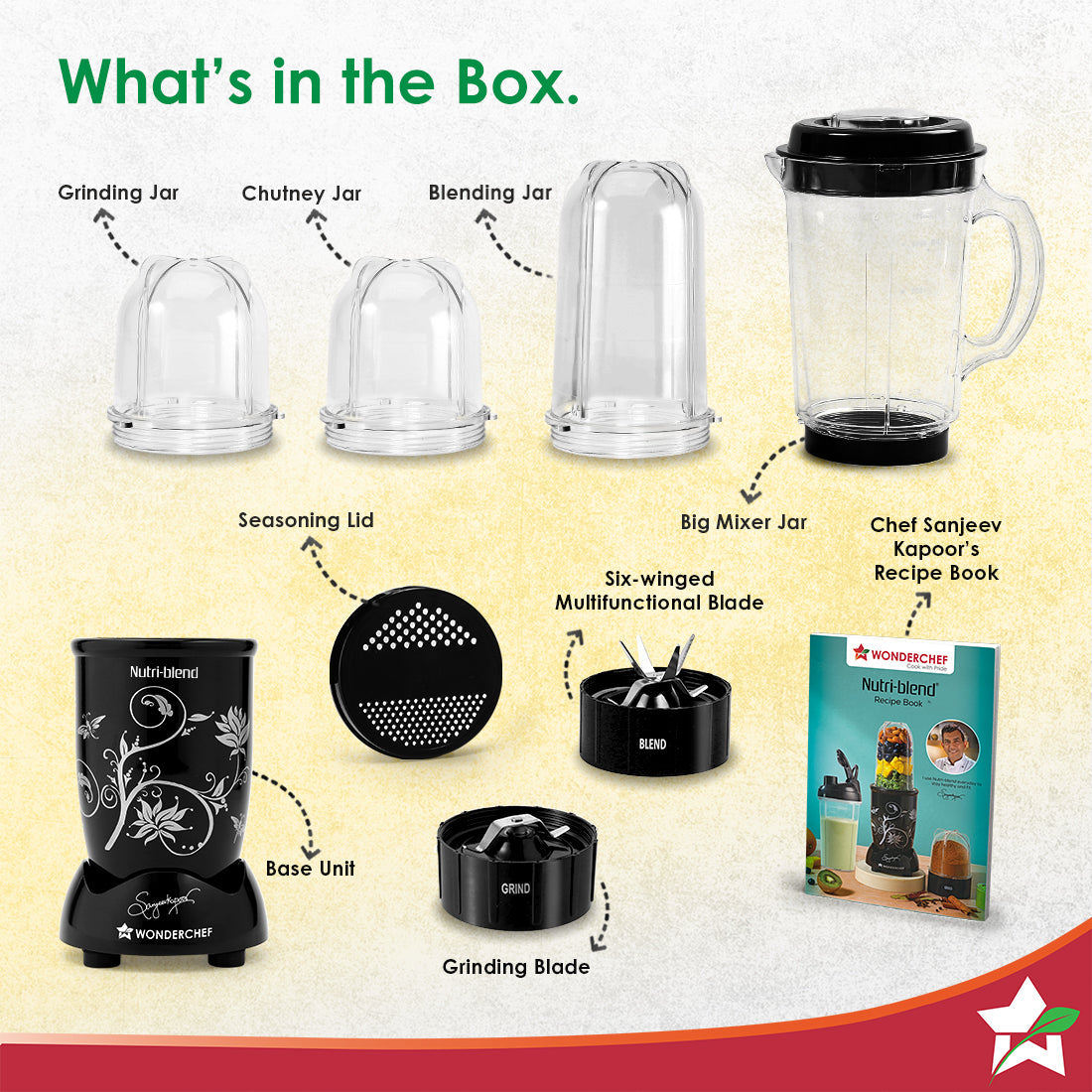 Nutri-blend 500W Mixer Grinder, 22000 RPM Motor, Smoothie Maker, Masala Grinder, Chutney Blender, 4 Unbreakable Jars, Recipe Book by Chef Sanjeev Kapoor, 2 Yr Warranty, Black