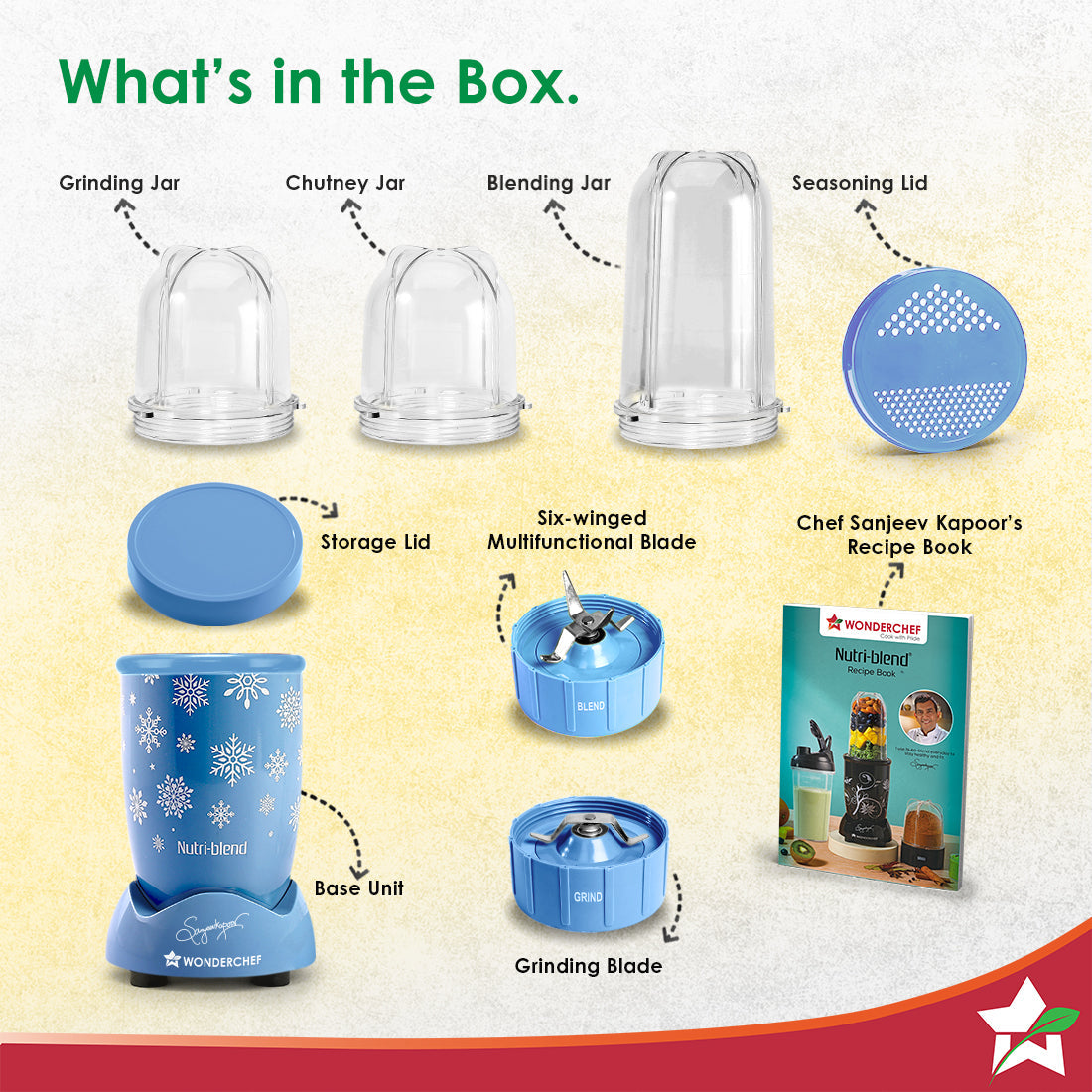 Wonderchef Nutri-blend 500W Mixer Grinder, 22000 RPM Motor, Smoothie Maker, Masala Grinder, Chutney Blender, 3 Unbreakable Jars, Recipe Book by Chef Sanjeev Kapoor, 2 Yr Warranty, Blue