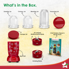Nutri-blend Snowflakes 500W Mixer Grinder, 22000 RPM, Smoothie Maker-Masala-Chutney Grinder, 3 Unbreakable Jars, Limited Edition, Recipe Book by Chef Sanjeev Kapoor, 2 Yr Warranty, Red