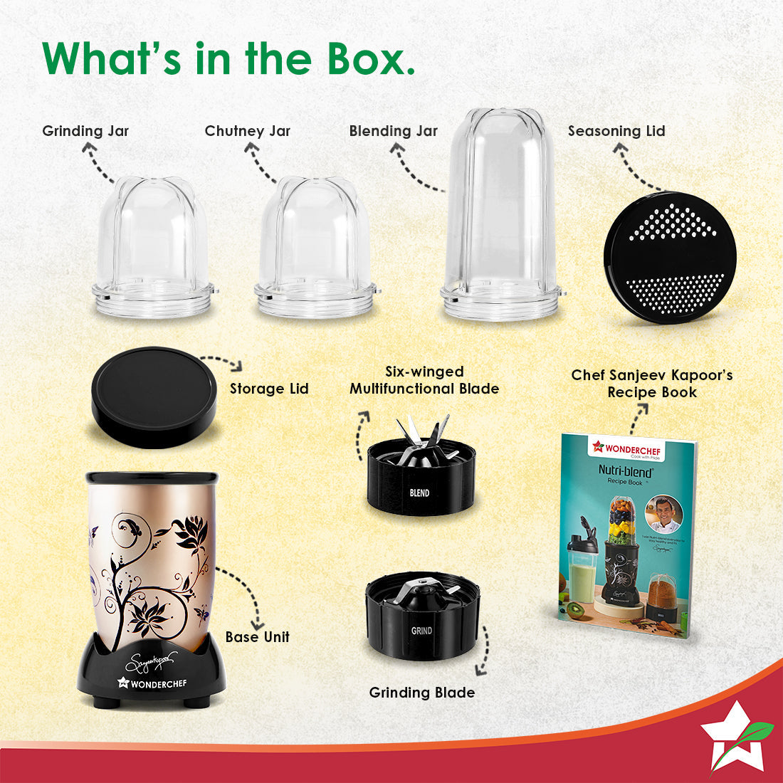 Nutri-blend 500W Mixer Grinder, 22000 RPM Motor, Smoothie Maker, Masala Grinder, Chutney Blender, 3 Unbreakable Jars, Recipe Book by Chef Sanjeev Kapoor, 2 Yr Warranty, Champagne