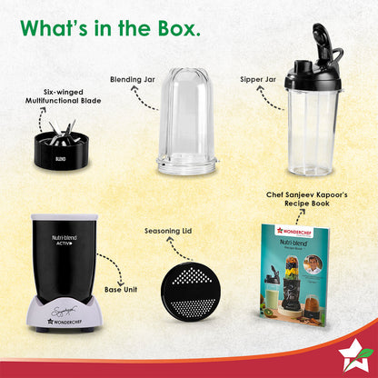 Nutri-blend Activ Mixer Grinder Blender, Smoothie Maker, 500W 22000 RPM 100% Full Copper Motor, 2 Unbreakable BPA Free Jars, SS Blades, 2 Year Warranty, Recipe book by Chef Sanjeev Kapoor, Black