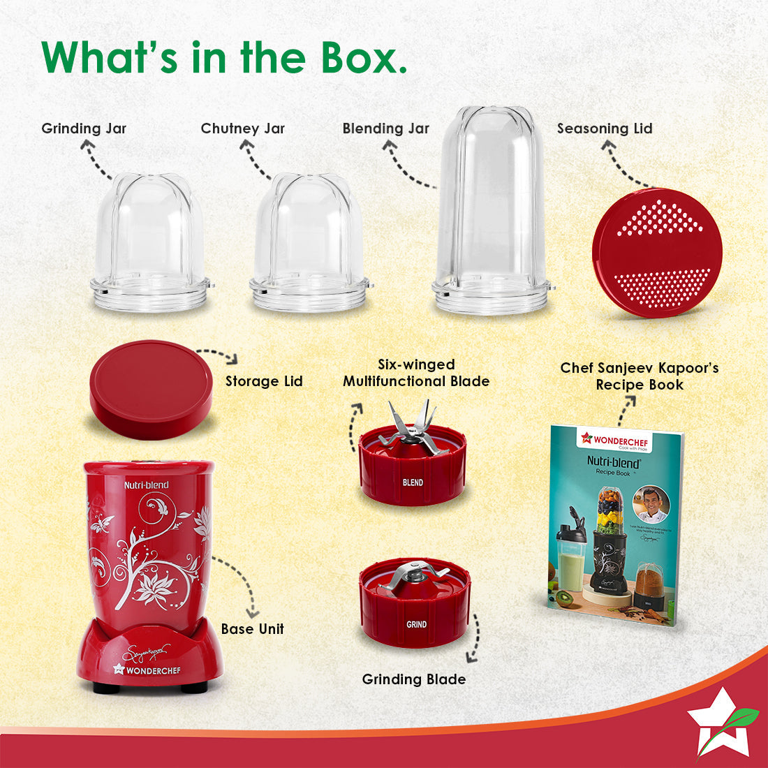 Nutri-blend 500W Mixer Grinder, 22000 RPM Motor, Smoothie Maker, Masala Grinder, Chutney Blender, 3 Unbreakable Jars, Recipe Book by Chef Sanjeev Kapoor, 2 Yr Warranty, Red
