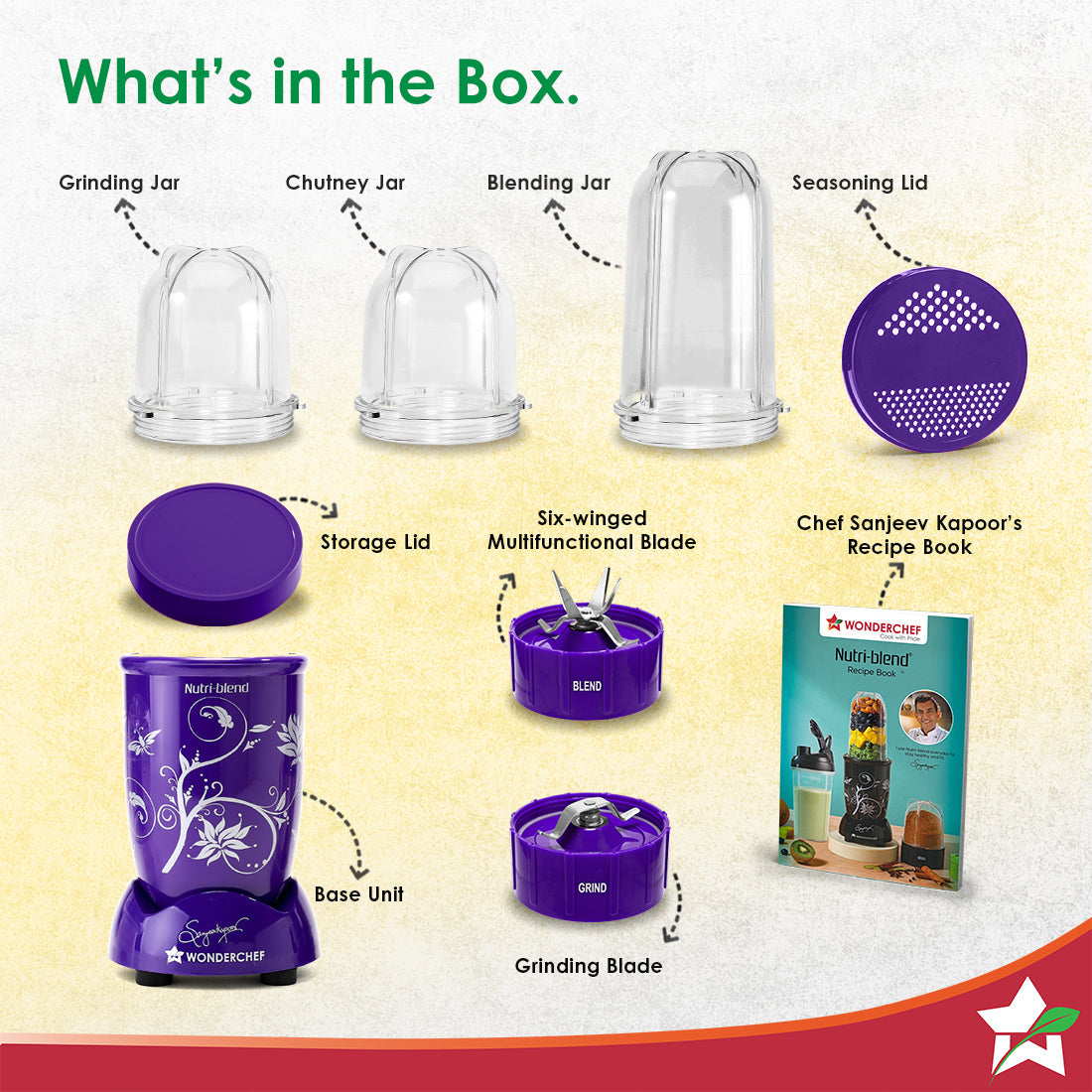 Nutri-blend 500W Mixer Grinder, 22000 RPM Motor, Smoothie Maker, Masala Grinder, Chutney Blender, 3 Unbreakable Jars, Recipe Book by Chef Sanjeev Kapoor, 2 Yr Warranty, Purple