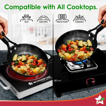 Ferro Light-weight Cast-iron Fry Pan, 18cm, 40% Lighter, Pre-seasoned with 100% Vegetable Oil, Non-toxic, Chemical-free, Induction-friendly, Long Cool-touch Wood Handles, 10-Yr Warranty