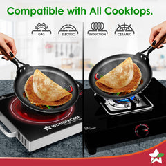 Ferro Light-weight Cast-iron Dosa Tawa, 26cm, 40% Lighter, Pre-seasoned with 100% Vegetable Oil, Non-toxic, Chemical-free, Induction-friendly, Long Cool-touch Wood Handles, 10-Yr Warranty