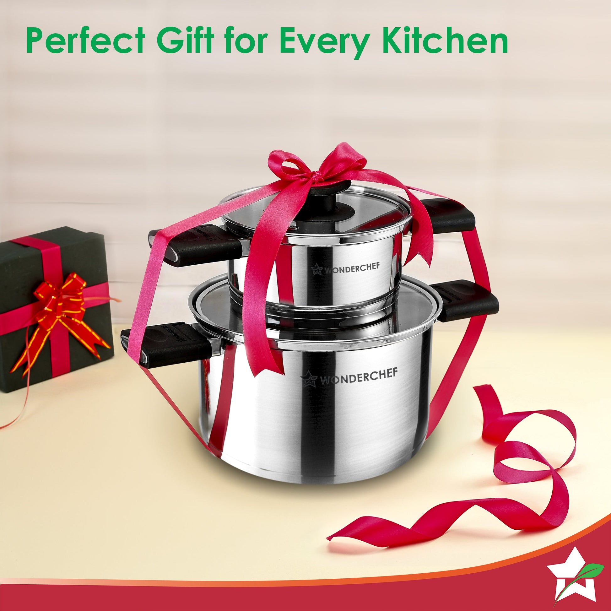 Click and Cook Stainless Steel Casserole 2 Pc Set | 3 L, 1 L | Unique Foldable Cool-touch Handles | Tri-ply Bottom | Glass Lid with Steam Vent | Induction and Gas Cooktop Friendly