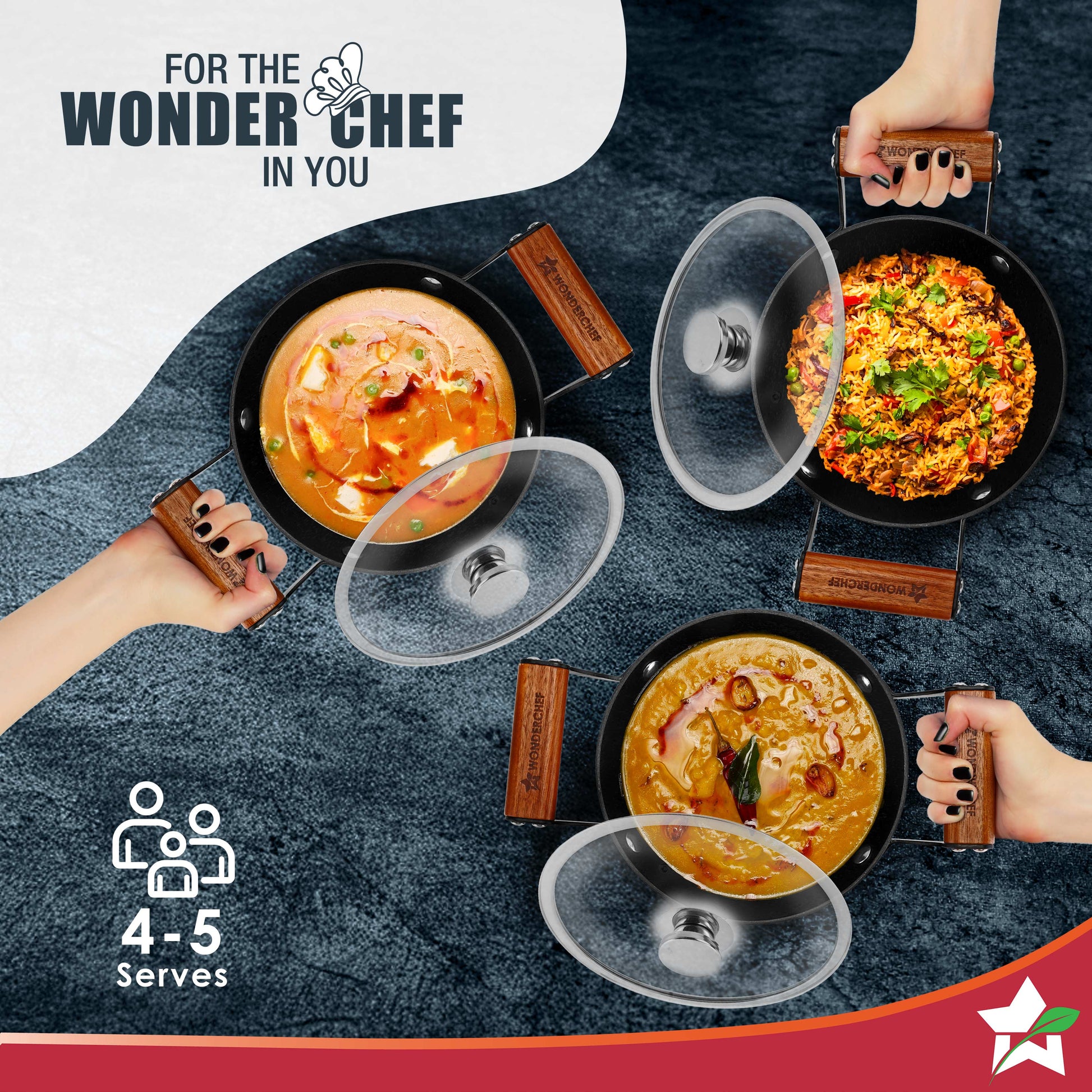 Ferro Light-weight Cast-iron Casserole & Glass Lid, 24cm, 40% Lighter, Pre-seasoned with 100% Vegetable Oil, Chemical-free, Induction-friendly, Long Cool-touch Wood Handles, 10-Yr Warranty