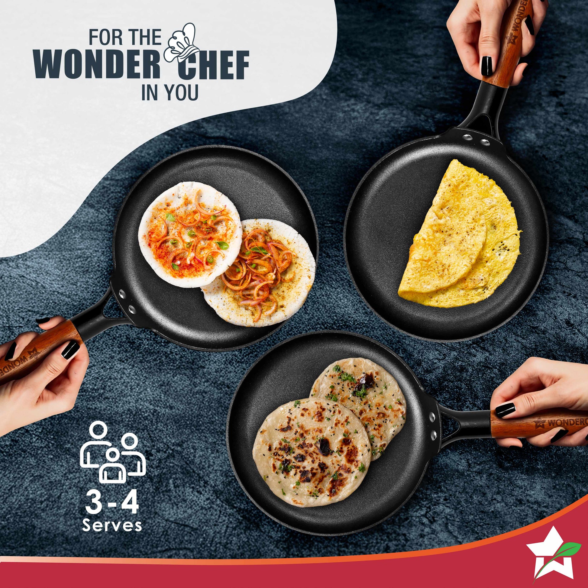 Ferro Light-weight Cast-iron Dosa Tawa, 26cm, 40% Lighter, Pre-seasoned with 100% Vegetable Oil, Non-toxic, Chemical-free, Induction-friendly, Long Cool-touch Wood Handles, 10-Yr Warranty