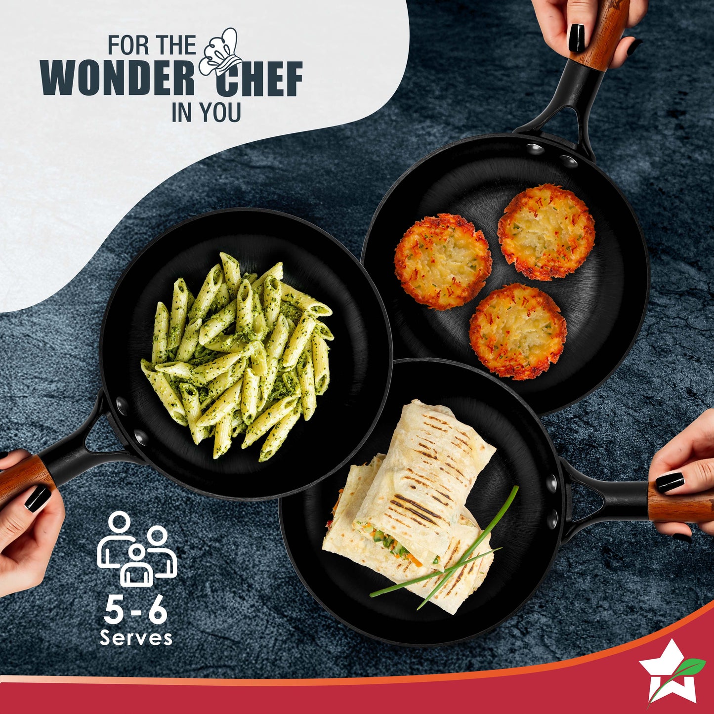 Pre-Seasoned Ferro Light 24cm Cast Iron Fry Pan | 1.4L | Acacia Wooden Handles | Gravity Moulding Technology | No Chemical Coating |10 Year Warranty