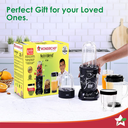 Nutri-blend 500W Mixer Grinder, 22000 RPM Motor, Smoothie Maker, Masala Grinder, Chutney Blender, 4 Unbreakable Jars, Recipe Book by Chef Sanjeev Kapoor, 2 Yr Warranty, Black