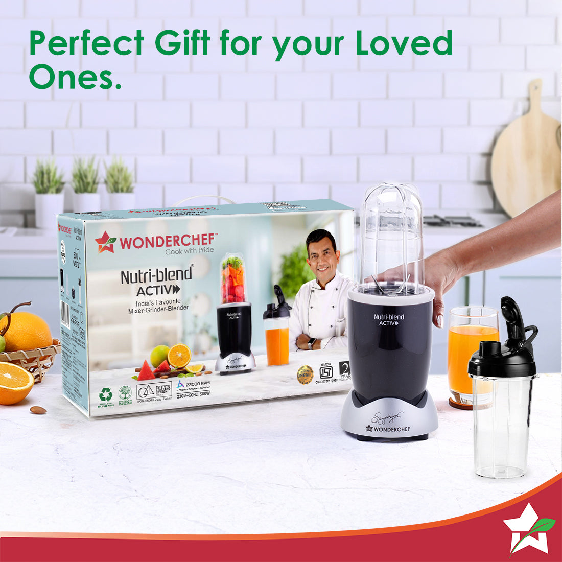 Nutri-blend Activ Mixer Grinder Blender, Smoothie Maker, 500W 22000 RPM 100% Full Copper Motor, 2 Unbreakable BPA Free Jars, SS Blades, 2 Year Warranty, Recipe book by Chef Sanjeev Kapoor, Black