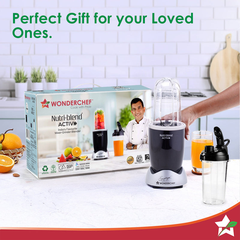 Nutri-blend Activ Mixer Grinder Blender, Smoothie Maker, 500W 22000 RPM 100% Full Copper Motor, 2 Unbreakable BPA Free Jars, SS Blades, 2 Year Warranty, Recipe book by Chef Sanjeev Kapoor, Black