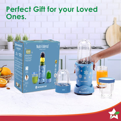 Wonderchef Nutri-blend 500W Mixer Grinder, 22000 RPM Motor, Smoothie Maker, Masala Grinder, Chutney Blender, 3 Unbreakable Jars, Recipe Book by Chef Sanjeev Kapoor, 2 Yr Warranty, Blue