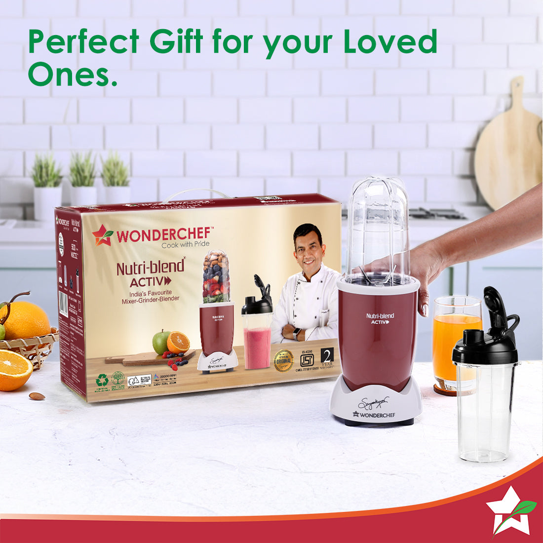 Nutri-blend Activ Mixer Grinder Blender, Smoothie Maker, 500W 22000 RPM 100% Full Copper Motor, 2 Unbreakable BPA Free Jars, SS Blades, 2 Year Warranty, Recipe book by Chef Sanjeev Kapoor, Red