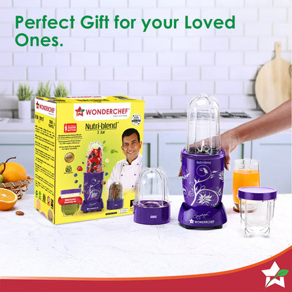 Nutri-blend 500W Mixer Grinder, 22000 RPM Motor, Smoothie Maker, Masala Grinder, Chutney Blender, 3 Unbreakable Jars, Recipe Book by Chef Sanjeev Kapoor, 2 Yr Warranty, Purple