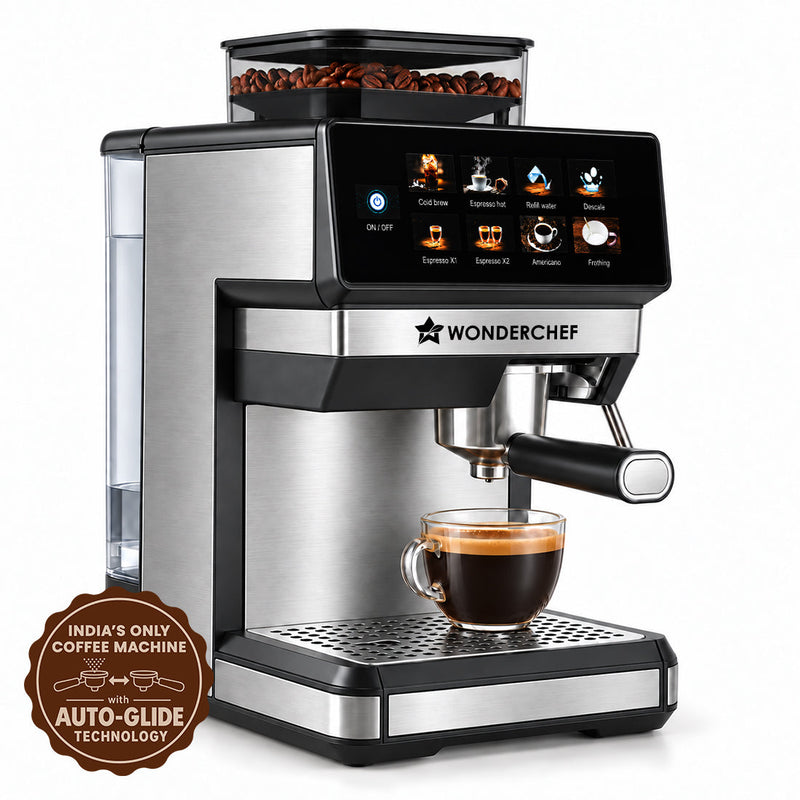 Wonderchef Prebook Auto Bar Espresso Coffee Maker & Grinder, 20-bar, Built-in Frother, Hassle-free, Make Espressos, Capp