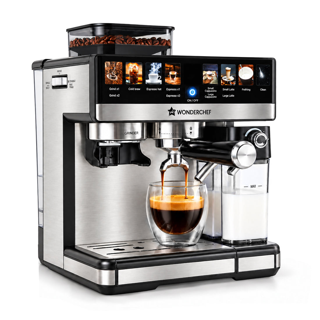 Wonderchef Prebook Murano Bean-to-Cup Automatic Coffee Maker & Grinder, 20-bar, Built-in Frother, Make Espressos, Cappuc