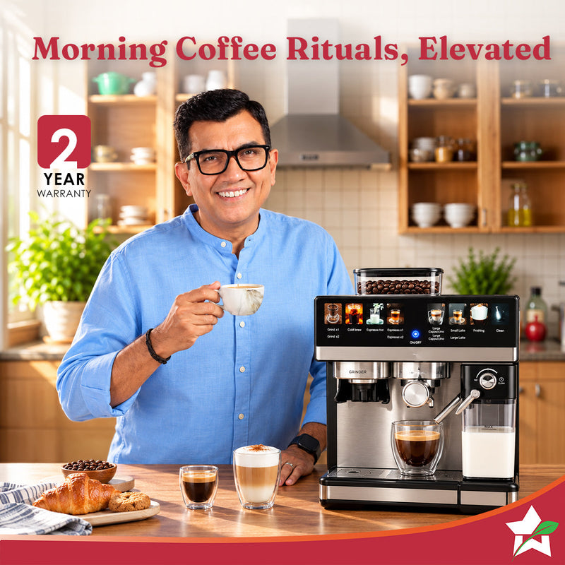Wonderchef Prebook Murano Bean-to-Cup Automatic Coffee Maker & Grinder, 20-bar, Built-in Frother, Make Espressos, Cappuc