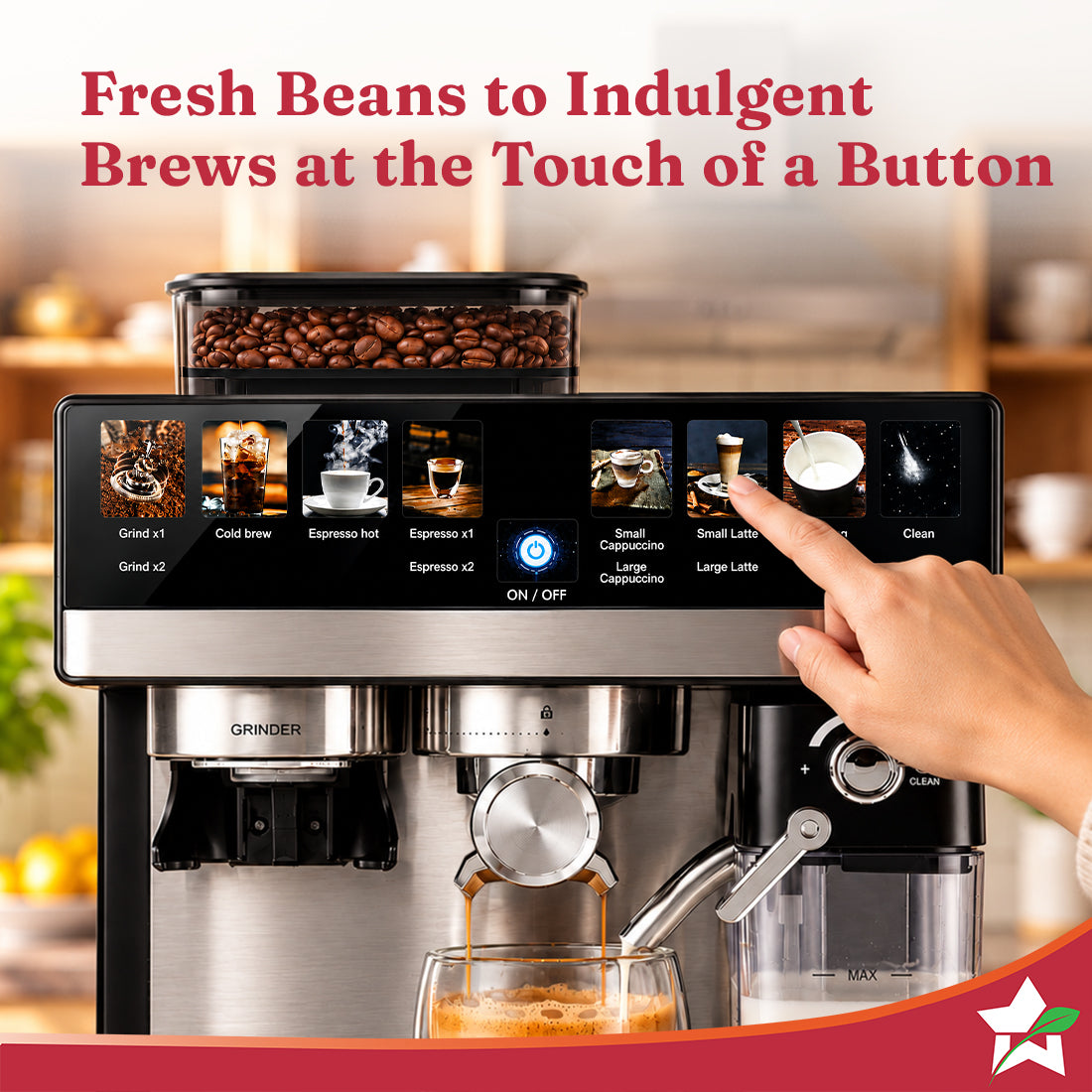 Wonderchef Prebook Murano Bean-to-Cup Automatic Coffee Maker & Grinder, 20-bar, Built-in Frother, Make Espressos, Cappuc