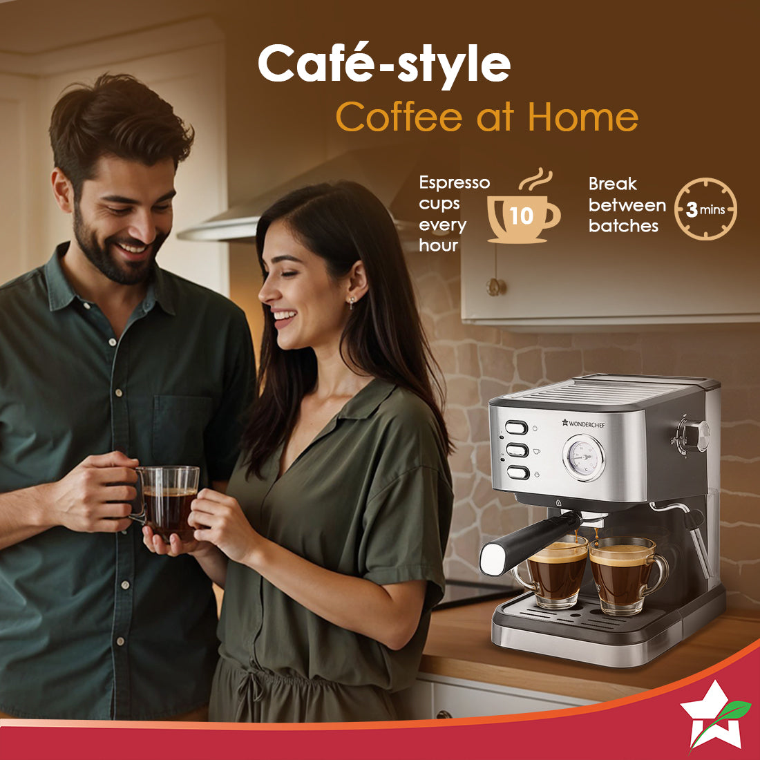 Wonderchef Regenta 19 bar Espresso Coffee Maker | Espresso, Cappuccino, Latte, Mocha, Cold Coffee| Adjustable Milk Froth