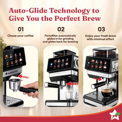 Wonderchef Prebook Auto Bar Espresso Coffee Maker & Grinder, 20-bar, Built-in Frother, Hassle-free, Make Espressos, Capp