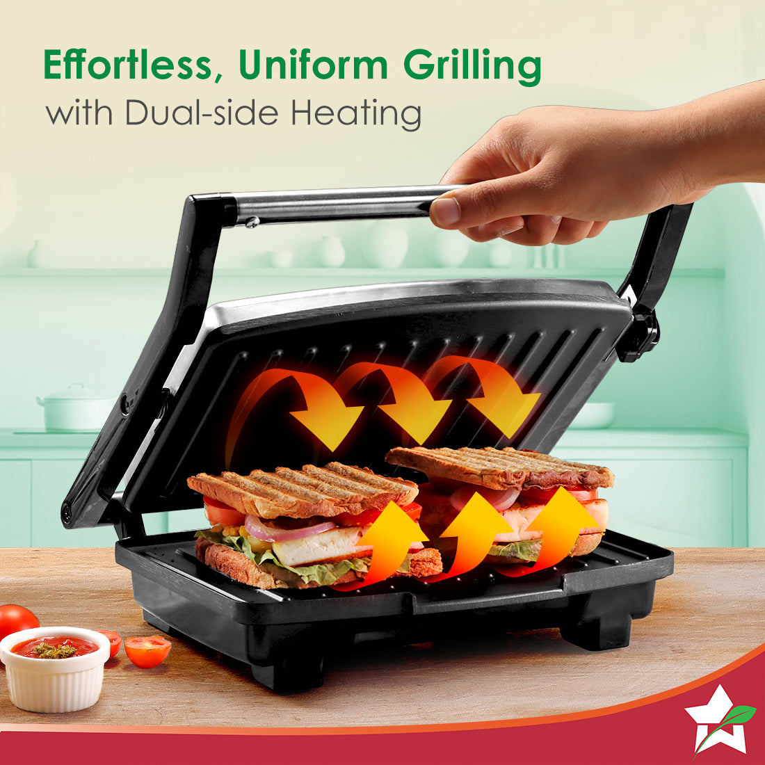 Wonderchef Essenza Contact Grill | 400W | Dual-side Heating | Non-stick Grill Plates | Oil Collector Tray | LED Indicato