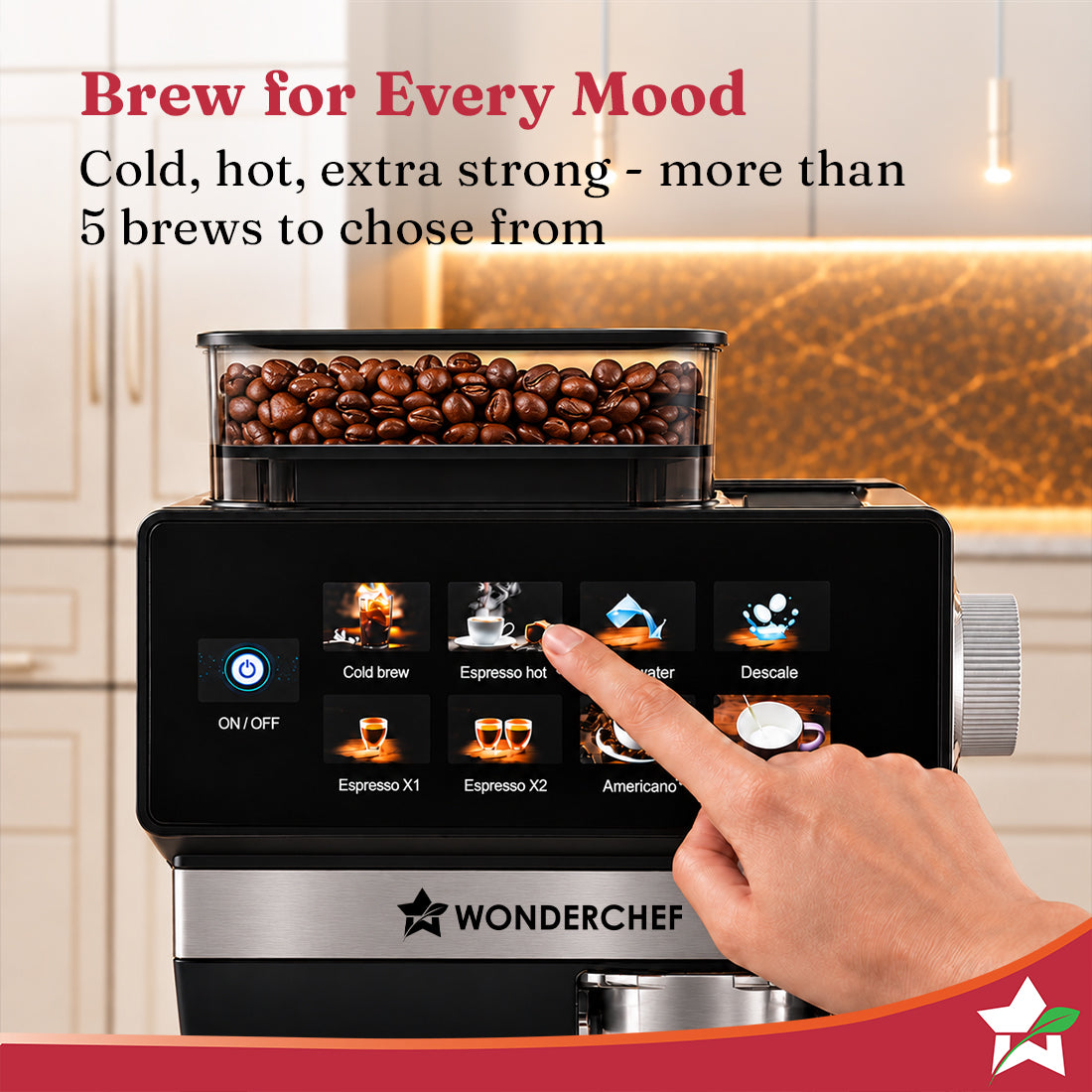 Wonderchef Prebook Auto Bar Espresso Coffee Maker & Grinder, 20-bar, Built-in Frother, Hassle-free, Make Espressos, Capp