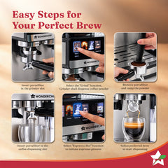Wonderchef Prebook Murano Bean-to-Cup Automatic Coffee Maker & Grinder, 20-bar, Built-in Frother, Make Espressos, Cappuc