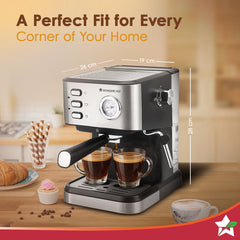 Wonderchef Regenta 19 bar Espresso Coffee Maker | Espresso, Cappuccino, Latte, Mocha, Cold Coffee| Adjustable Milk Froth
