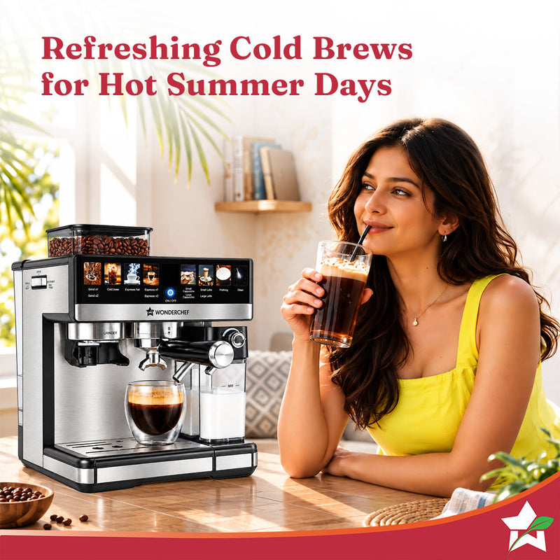 Wonderchef Prebook Murano Bean-to-Cup Automatic Coffee Maker & Grinder, 20-bar, Built-in Frother, Make Espressos, Cappuc