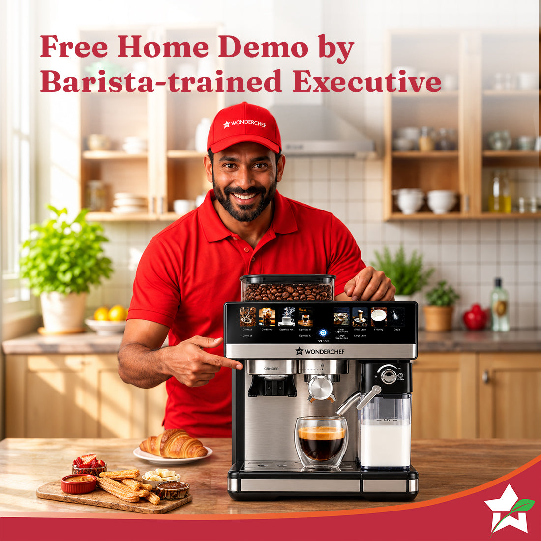 Wonderchef Prebook Murano Bean-to-Cup Automatic Coffee Maker & Grinder, 20-bar, Built-in Frother, Make Espressos, Cappuc