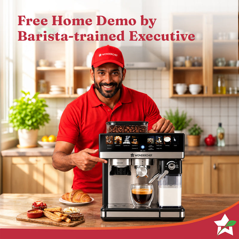 Wonderchef Prebook Murano Bean-to-Cup Automatic Coffee Maker & Grinder, 20-bar, Built-in Frother, Make Espressos, Cappuc