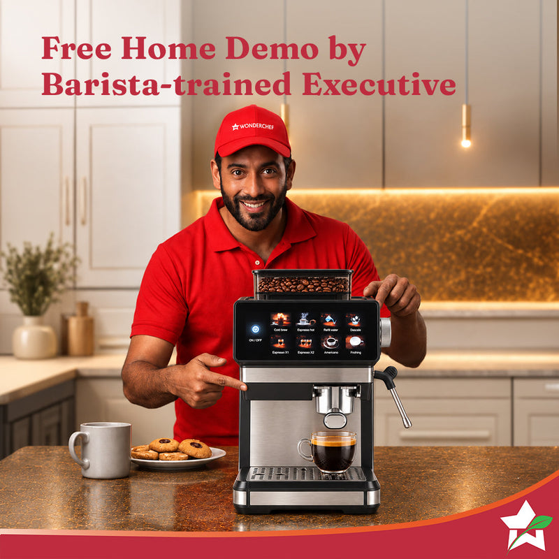 Wonderchef Prebook Auto Bar Espresso Coffee Maker & Grinder, 20-bar, Built-in Frother, Hassle-free, Make Espressos, Capp
