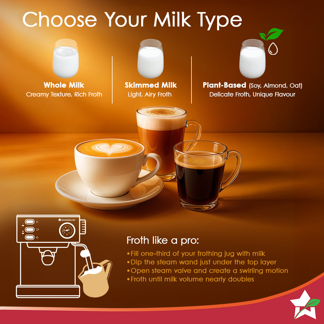 Wonderchef Regenta 19 bar Espresso Coffee Maker | Espresso, Cappuccino, Latte, Mocha, Cold Coffee| Adjustable Milk Froth