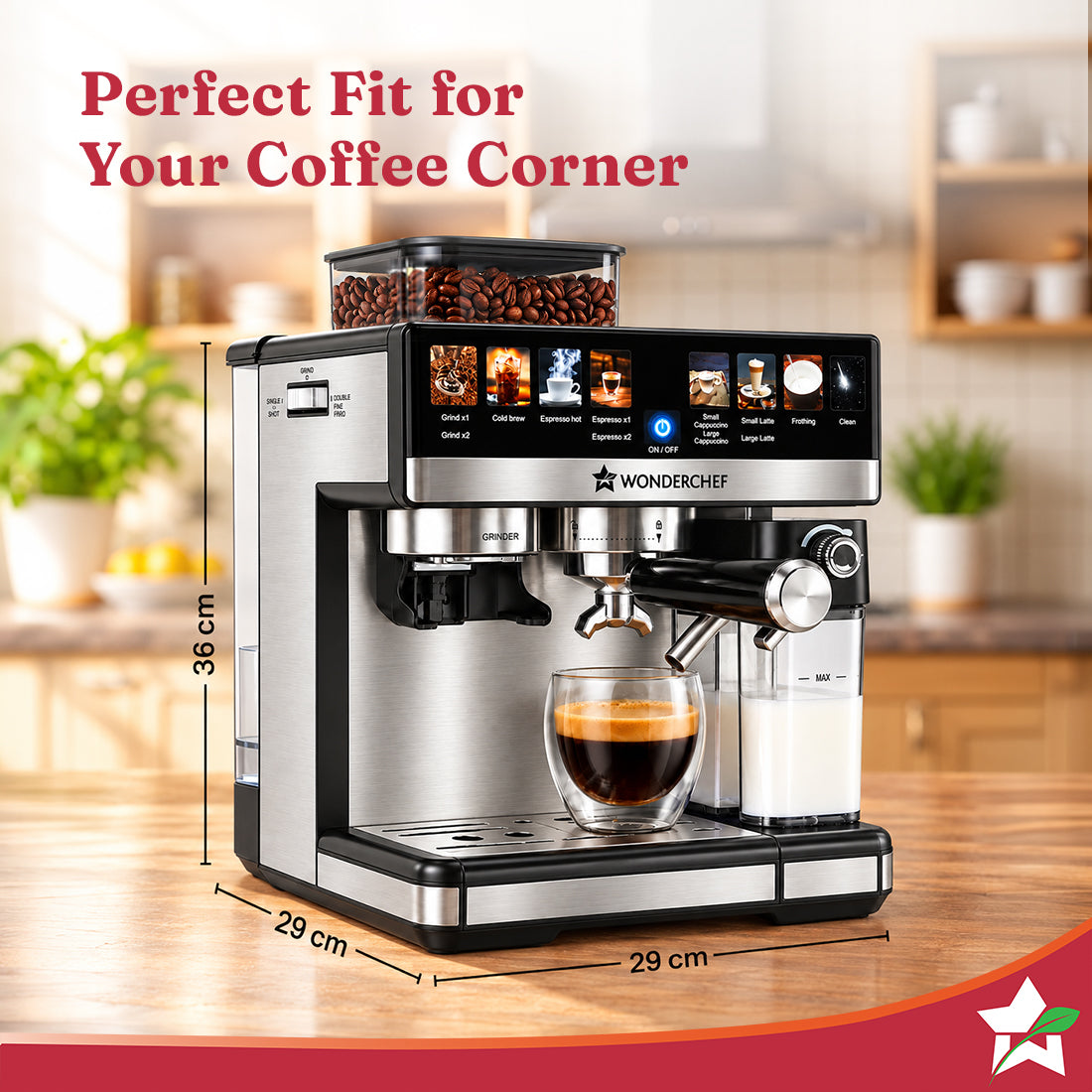 Wonderchef Prebook Murano Bean-to-Cup Automatic Coffee Maker & Grinder, 20-bar, Built-in Frother, Make Espressos, Cappuc