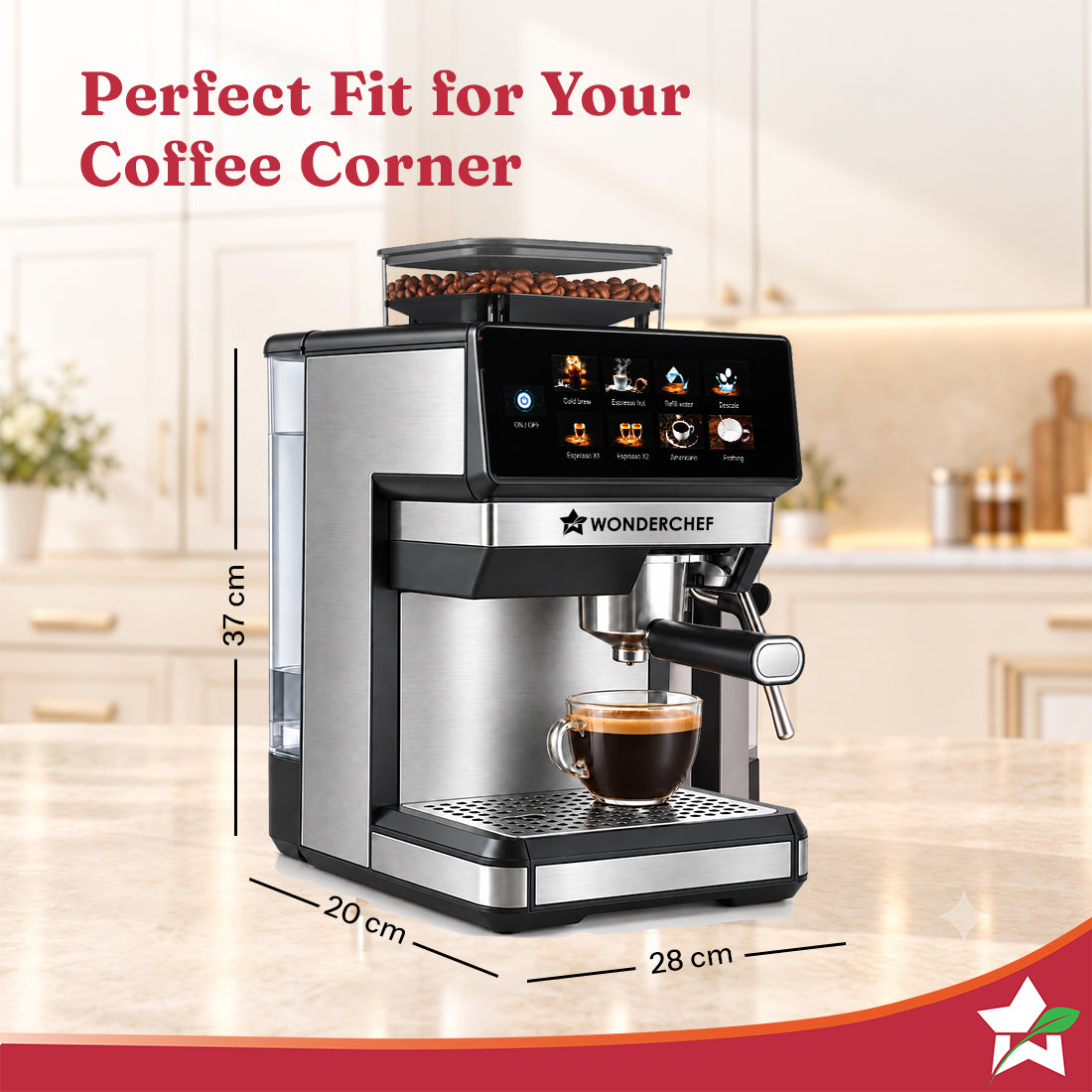 Wonderchef Prebook Auto Bar Espresso Coffee Maker & Grinder, 20-bar, Built-in Frother, Hassle-free, Make Espressos, Capp