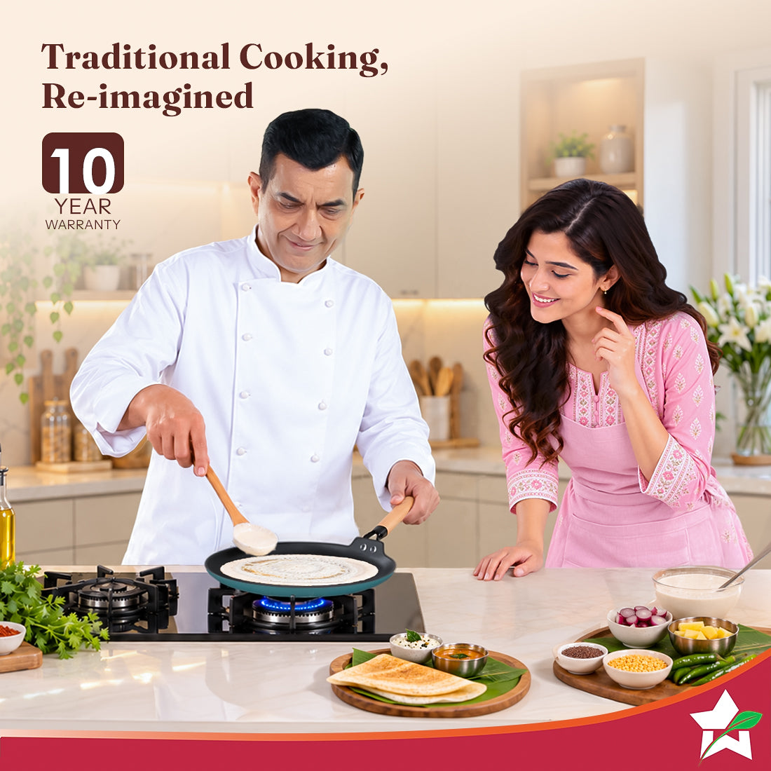 Wonderchef Ferro Enamel Light-weight Cast-iron Dosa Tawa, 28cm, No Seasoning Required, TitaniumShield Non-toxic Chemical
