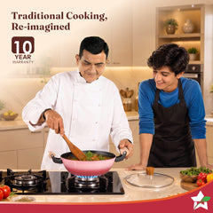 Wonderchef Ferro Enamel Light-weight Cast-iron Kadhai with Lid, 24cm, No Seasoning Required, TitaniumShield Non-toxic Ch