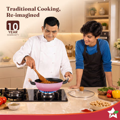 Wonderchef Ferro Enamel Light-weight Cast-iron Kadhai with Lid, 20cm, No Seasoning Required, TitaniumShield Non-toxic Ch