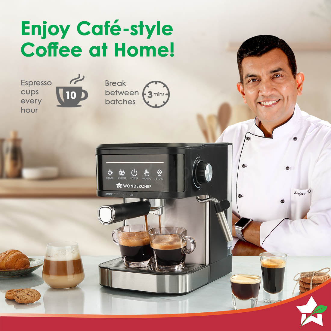 Wonderchef Regalia Neo 20 Bar Coffee Maker | Espresso, Cappuccino, Latte, Mocha | Adjustable Milk Frothing Steamer | Met