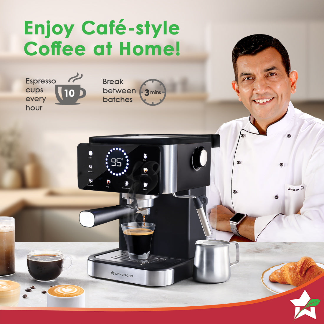 Wonderchef Rinaldi Espresso 20 bar Coffee Maker with Temperature Gauge | Espresso, Cappuccino, Latte, Mocha, Cold Coffee