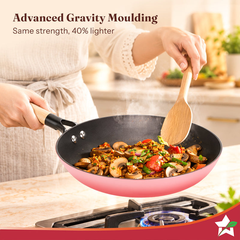 Wonderchef Ferro Enamel Light-weight Cast-iron Fry Pan, 24cm, No Seasoning Required, TitaniumShield Non-toxic Chemical-f